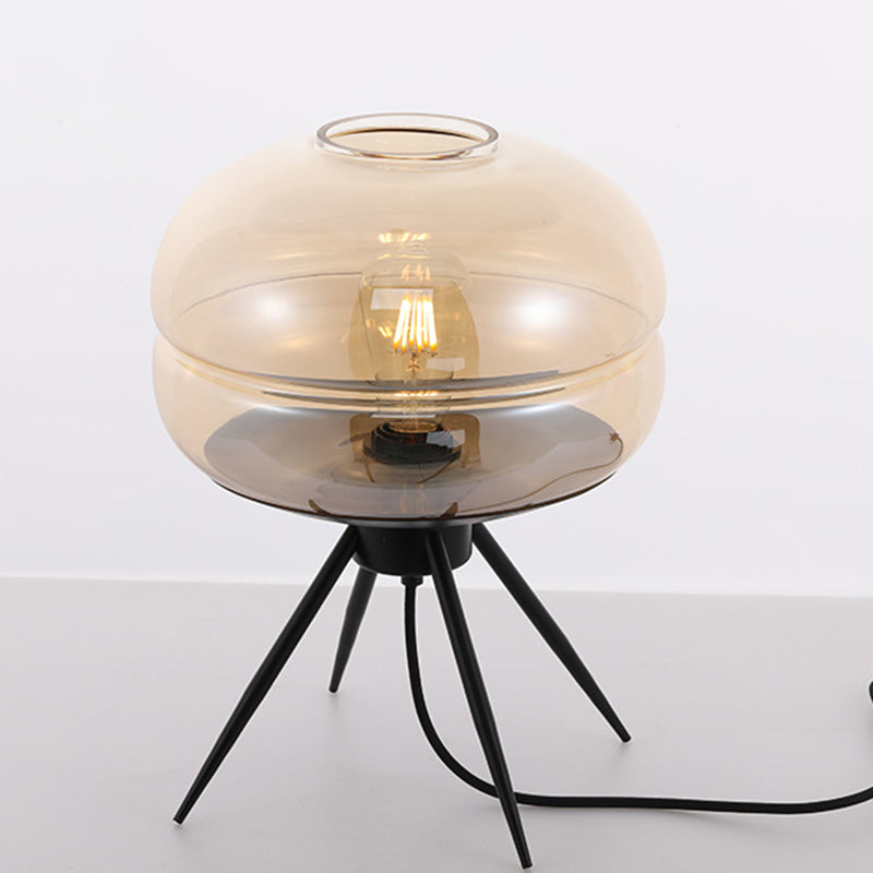 Round Bedside Small Desk Lamp Smoke Gray/Amber/Blue Glass 1 Light Modern Style Reading Book Light in Black with Tripod Amber Clearhalo 'Lamps' 'Table Lamps' Lighting' 298134