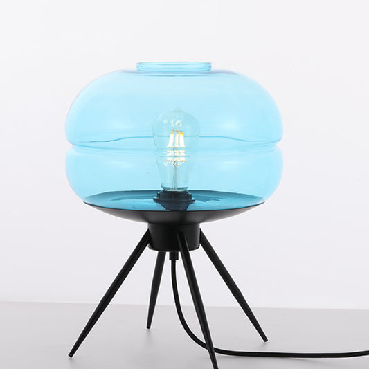 Round Bedside Small Desk Lamp Smoke Gray/Amber/Blue Glass 1 Light Modern Style Reading Book Light in Black with Tripod Blue Clearhalo 'Lamps' 'Table Lamps' Lighting' 298137