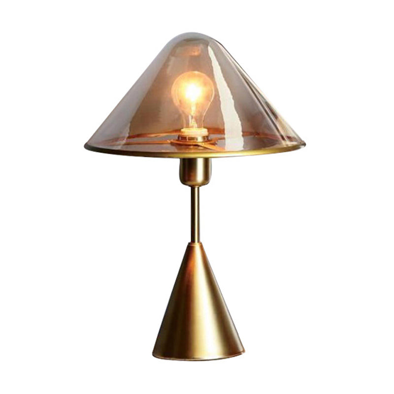 1 Light Living Room Task Lamp Modern Gold Table Light with Conical Amber Glass Shade Clearhalo 'Lamps' 'Table Lamps' Lighting' 298141