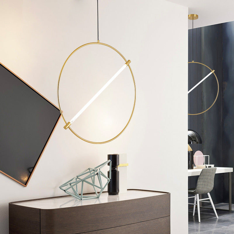 Circle Hanging Light Minimalist Metal 1 Head Gold Suspended Lighting Fixture, 16"/23.5" Wide Clearhalo 'Ceiling Lights' 'Modern Pendants' 'Modern' 'Pendant Lights' 'Pendants' Lighting' 298223