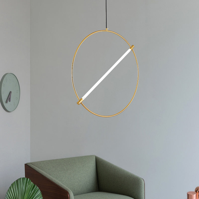 Circle Hanging Light Minimalist Metal 1 Head Gold Suspended Lighting Fixture, 16"/23.5" Wide Gold Clearhalo 'Ceiling Lights' 'Modern Pendants' 'Modern' 'Pendant Lights' 'Pendants' Lighting' 298224