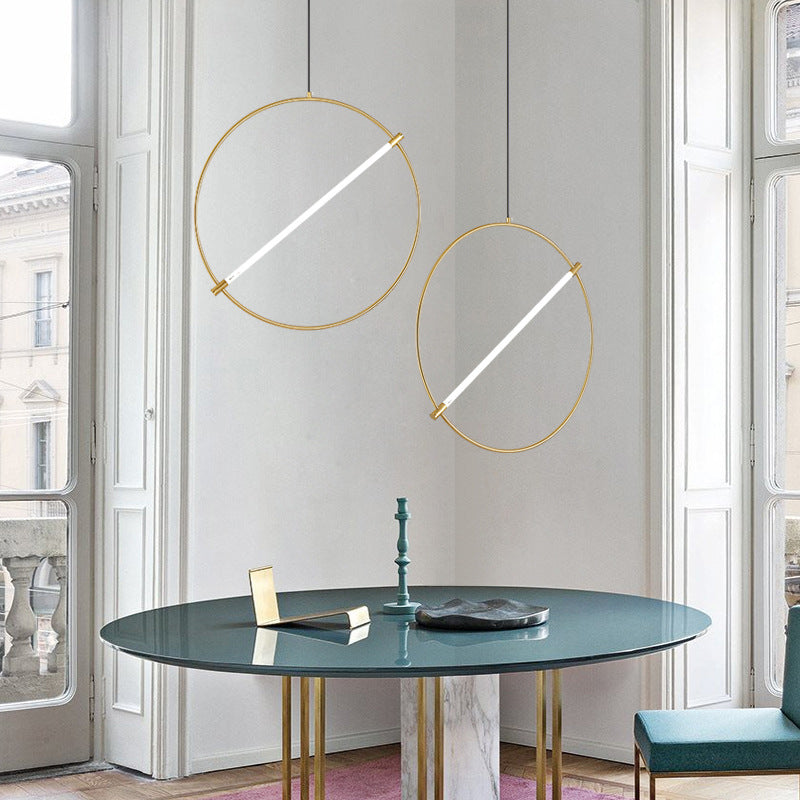 Circle Hanging Light Minimalist Metal 1 Head Gold Suspended Lighting Fixture, 16"/23.5" Wide Clearhalo 'Ceiling Lights' 'Modern Pendants' 'Modern' 'Pendant Lights' 'Pendants' Lighting' 298225