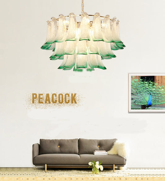 3-Tier Stained Glass Chandelier Light 9-Light Contemporary Drop Ceiling Light in Green for Hotel Clearhalo 'Ceiling Lights' 'Chandeliers' 'Modern Chandeliers' 'Modern' Lighting' 2_0fe26d6b-5b40-48ce-9573-ff3ae8e08e69
