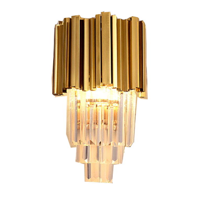 Contemporary Multi Layer Wall Lamp Metal and Crystal Prisms 2/3 Bulbs Wall Mounted Light in Brass 2.0 Brass Clearhalo 'Modern wall lights' 'Modern' 'Wall Lamps & Sconces' 'Wall Lights' Lighting' 2_7795baa3-2e2d-4bf7-ab8c-793afb828575