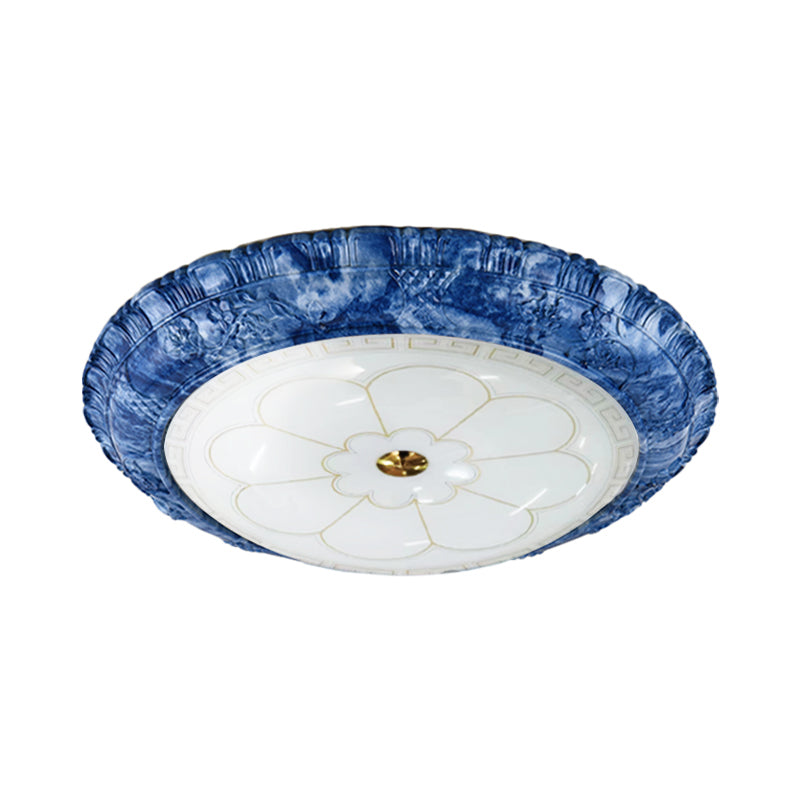 White Patterned Glass Blue Ceiling Flush Bowl 14"/16"/19.5" Wide LED Retro Flush Mount Lighting Blue Clearhalo 'Ceiling Lights' 'Close To Ceiling Lights' 'Close to ceiling' 'Flush mount' Lighting' 2_df2f3aed-44f9-4ed3-b43e-6160b42a1ef3