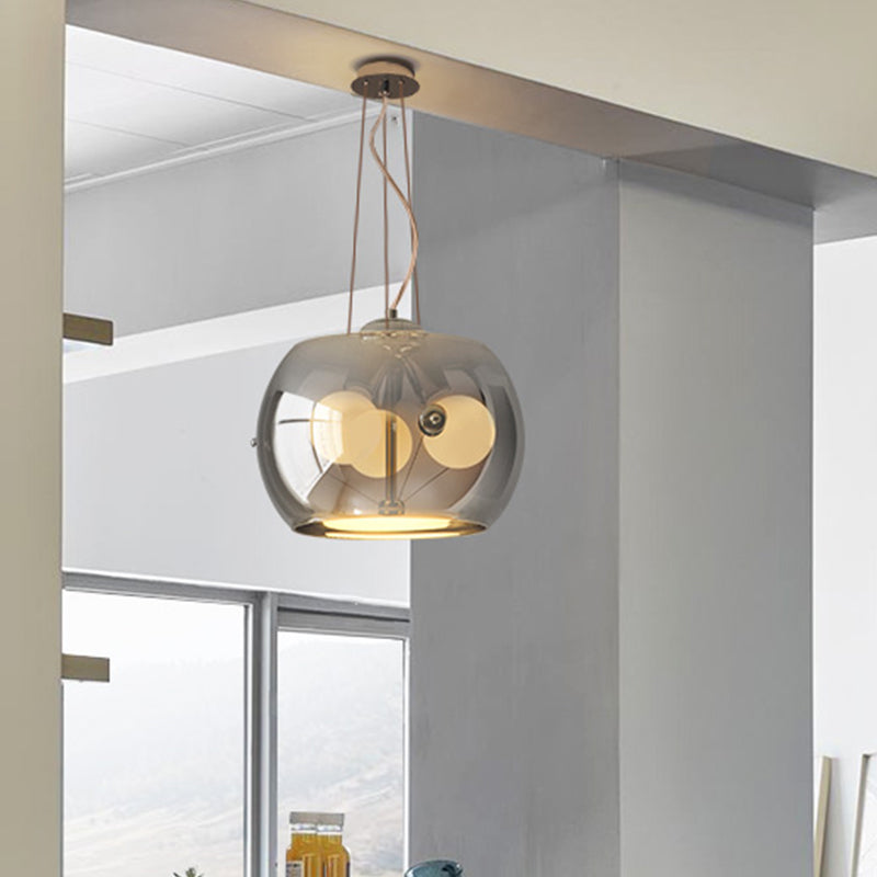 Smoke Gray Glass Drum Ceiling Chandelier Contemporary 3 Heads Hanging Pendant Light Smoke Gray Clearhalo 'Ceiling Lights' 'Chandeliers' 'Glass shade' 'Glass' 'Modern Chandeliers' 'Modern' 'Pendant Lights' Lighting' 302765