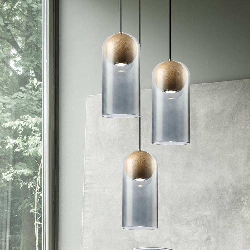 Smoke Gray Glass Cylinder Hanging Light Contemporary 1 Head Ceiling Suspension Lamp Smoke Gray Clearhalo 'Ceiling Lights' 'Glass shade' 'Glass' 'Modern Pendants' 'Modern' 'Pendant Lights' 'Pendants' Lighting' 302786