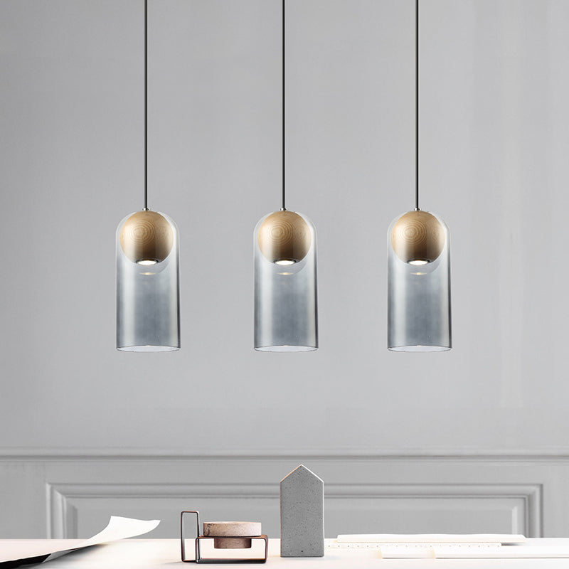 Smoke Gray Glass Cylinder Hanging Light Contemporary 1 Head Ceiling Suspension Lamp Clearhalo 'Ceiling Lights' 'Glass shade' 'Glass' 'Modern Pendants' 'Modern' 'Pendant Lights' 'Pendants' Lighting' 302787