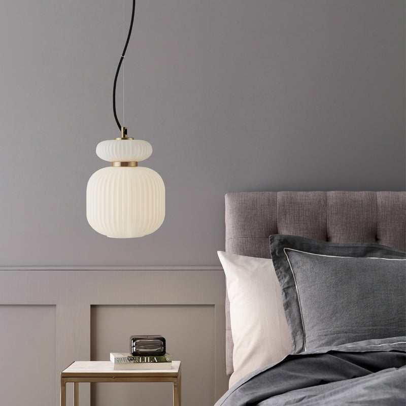 Modern Jar Ceiling Lighting White and Gold Glass 1 Bulb Dining Room Hanging Light Kit Clearhalo 'Ceiling Lights' 'Glass shade' 'Glass' 'Modern Pendants' 'Modern' 'Pendant Lights' 'Pendants' Lighting' 302793