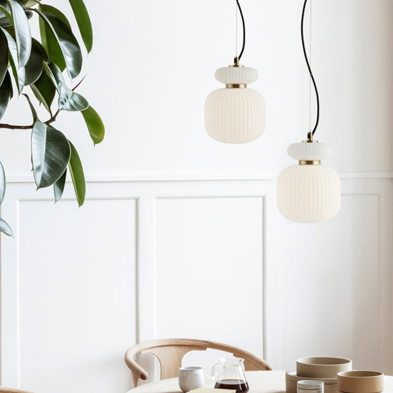 Modern Jar Ceiling Lighting White and Gold Glass 1 Bulb Dining Room Hanging Light Kit White-Gold Clearhalo 'Ceiling Lights' 'Glass shade' 'Glass' 'Modern Pendants' 'Modern' 'Pendant Lights' 'Pendants' Lighting' 302794