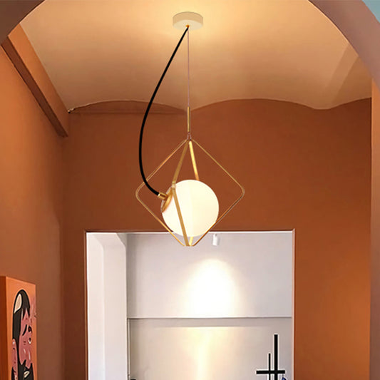 Globe Ceiling Lighting Modern Milky Glass 1 Head Gold Hanging Pendant Light, 10"/13" Wide Gold Clearhalo 'Ceiling Lights' 'Glass shade' 'Glass' 'Modern Pendants' 'Modern' 'Pendant Lights' 'Pendants' Lighting' 302804