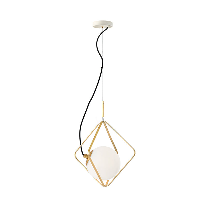 Globe Ceiling Lighting Modern Milky Glass 1 Head Gold Hanging Pendant Light, 10"/13" Wide Clearhalo 'Ceiling Lights' 'Glass shade' 'Glass' 'Modern Pendants' 'Modern' 'Pendant Lights' 'Pendants' Lighting' 302805