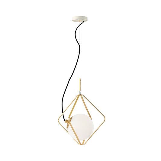 Globe Ceiling Lighting Modern Milky Glass 1 Head Gold Hanging Pendant Light, 10"/13" Wide Clearhalo 'Ceiling Lights' 'Glass shade' 'Glass' 'Modern Pendants' 'Modern' 'Pendant Lights' 'Pendants' Lighting' 302805