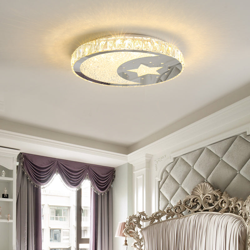 LED Bedroom Ceiling Flush Mount Minimalist Nickle Flush Light Fixture with Round Crystal Block Shade in Warm/White Light Clearhalo 'Ceiling Lights' 'Close To Ceiling Lights' 'Close to ceiling' 'Flush mount' Lighting' 302809