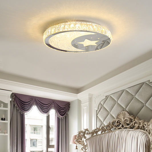 LED Bedroom Ceiling Flush Mount Minimalist Nickle Flush Light Fixture with Round Crystal Block Shade in Warm/White Light Clearhalo 'Ceiling Lights' 'Close To Ceiling Lights' 'Close to ceiling' 'Flush mount' Lighting' 302809