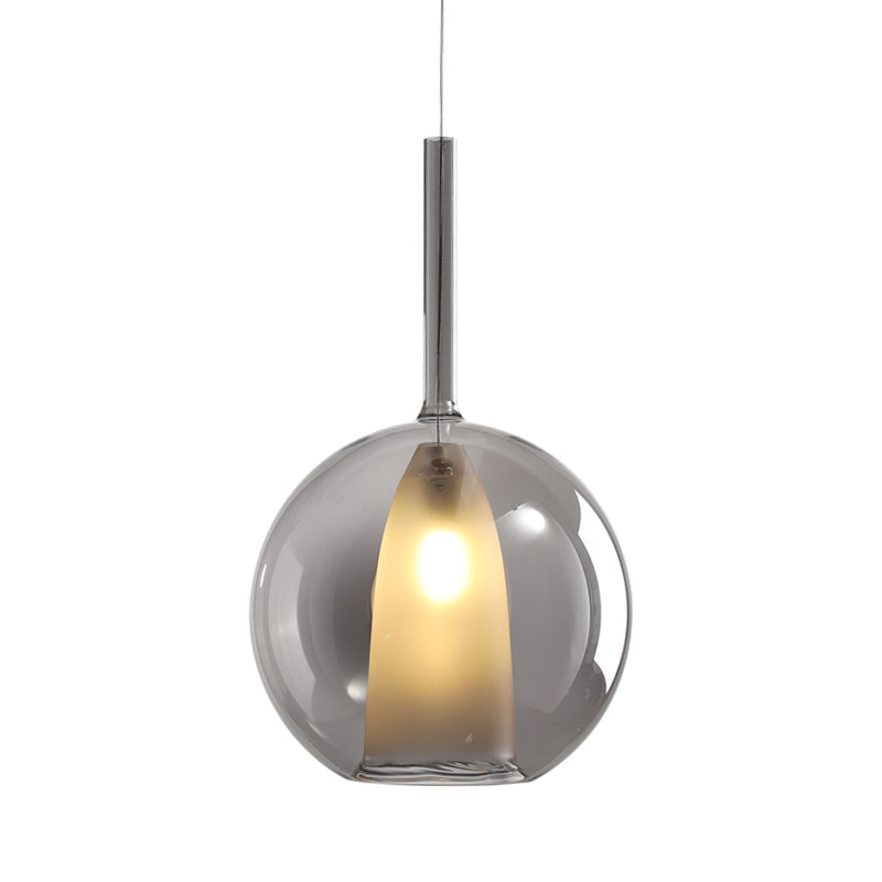 Spherical Hanging Lighting Modernism Smoke Gray/Clear Glass 1 Bulb Ceiling Pendant Light, 6"/7" Wide Clearhalo 'Ceiling Lights' 'Glass shade' 'Glass' 'Modern Pendants' 'Modern' 'Pendant Lights' 'Pendants' Lighting' 302814