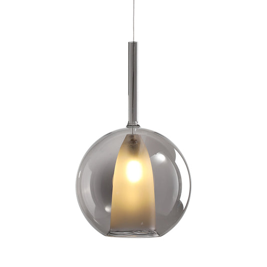 Spherical Hanging Lighting Modernism Smoke Gray/Clear Glass 1 Bulb Ceiling Pendant Light, 6"/7" Wide Clearhalo 'Ceiling Lights' 'Glass shade' 'Glass' 'Modern Pendants' 'Modern' 'Pendant Lights' 'Pendants' Lighting' 302814