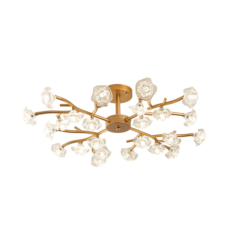 Crystal Flower Ceiling Mount Traditionalist 18/24 Bulbs LED Gold Semi Flush Mount Light Fixture Clearhalo 'Ceiling Lights' 'Close To Ceiling Lights' 'Close to ceiling' 'Semi-flushmount' Lighting' 302821