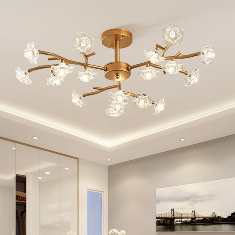 Crystal Flower Ceiling Mount Traditionalist 18/24 Bulbs LED Gold Semi Flush Mount Light Fixture 18 Gold Clearhalo 'Ceiling Lights' 'Close To Ceiling Lights' 'Close to ceiling' 'Semi-flushmount' Lighting' 302822