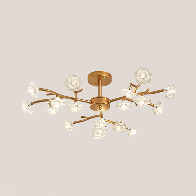 Crystal Flower Ceiling Mount Traditionalist 18/24 Bulbs LED Gold Semi Flush Mount Light Fixture Clearhalo 'Ceiling Lights' 'Close To Ceiling Lights' 'Close to ceiling' 'Semi-flushmount' Lighting' 302823