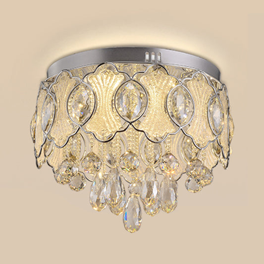 Nickle Drum Ceiling Light Vintage LED Hand-Cut Crystal Flush Mount Lamp for Restaurant Nickel Clearhalo 'Ceiling Lights' 'Close To Ceiling Lights' 'Close to ceiling' 'Flush mount' Lighting' 302824