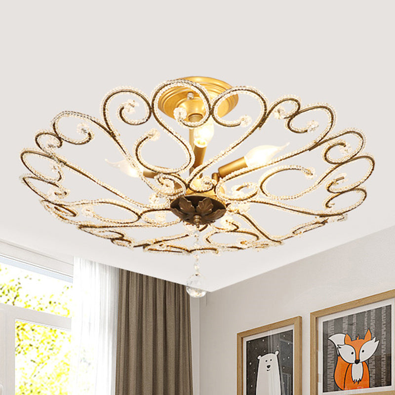 4/5-Light Bedroom Ceiling Flush Modernist Gold Semi Mount Lighting Fixture with Beaded Crystal Shade 5 Gold Clearhalo 'Ceiling Lights' 'Close To Ceiling Lights' 'Close to ceiling' 'Semi-flushmount' Lighting' 302833