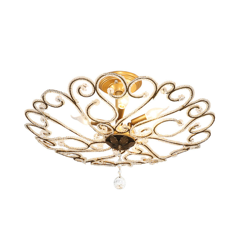 4/5-Light Bedroom Ceiling Flush Modernist Gold Semi Mount Lighting Fixture with Beaded Crystal Shade Clearhalo 'Ceiling Lights' 'Close To Ceiling Lights' 'Close to ceiling' 'Semi-flushmount' Lighting' 302835