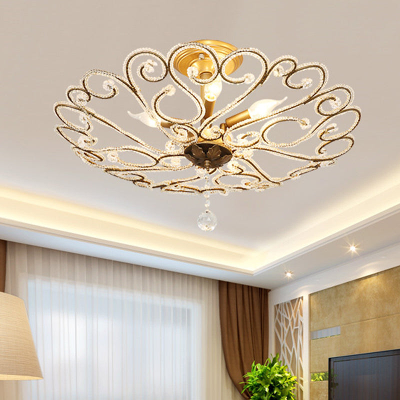 4/5-Light Bedroom Ceiling Flush Modernist Gold Semi Mount Lighting Fixture with Beaded Crystal Shade 4 Gold Clearhalo 'Ceiling Lights' 'Close To Ceiling Lights' 'Close to ceiling' 'Semi-flushmount' Lighting' 302836