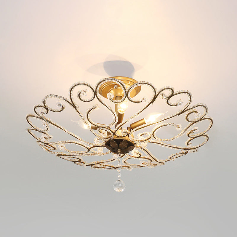 4/5-Light Bedroom Ceiling Flush Modernist Gold Semi Mount Lighting Fixture with Beaded Crystal Shade Clearhalo 'Ceiling Lights' 'Close To Ceiling Lights' 'Close to ceiling' 'Semi-flushmount' Lighting' 302837