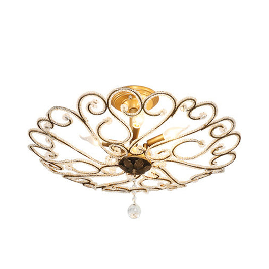 4/5-Light Bedroom Ceiling Flush Modernist Gold Semi Mount Lighting Fixture with Beaded Crystal Shade Clearhalo 'Ceiling Lights' 'Close To Ceiling Lights' 'Close to ceiling' 'Semi-flushmount' Lighting' 302838