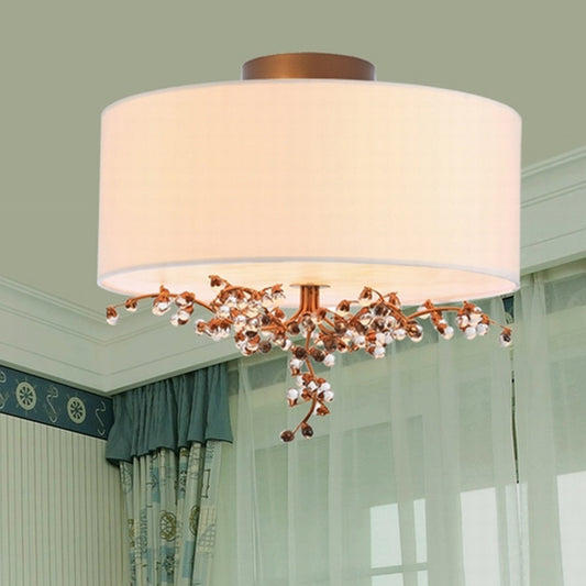 Beige 3/4/5 Heads Semi Flush Light Traditional Clear Crystal Drum Ceiling Fixture for Living Room 5 Beige Clearhalo 'Ceiling Lights' 'Close To Ceiling Lights' 'Close to ceiling' 'Semi-flushmount' Lighting' 302854