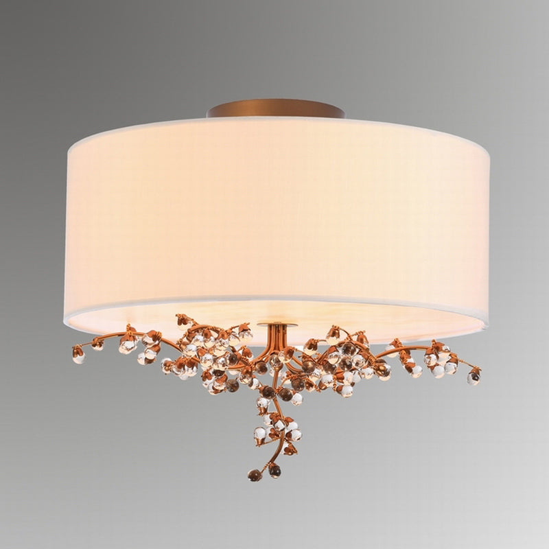 Beige 3/4/5 Heads Semi Flush Light Traditional Clear Crystal Drum Ceiling Fixture for Living Room Clearhalo 'Ceiling Lights' 'Close To Ceiling Lights' 'Close to ceiling' 'Semi-flushmount' Lighting' 302855