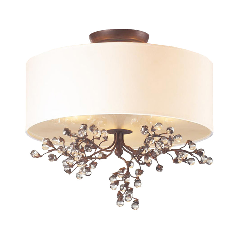 Beige 3/4/5 Heads Semi Flush Light Traditional Clear Crystal Drum Ceiling Fixture for Living Room Clearhalo 'Ceiling Lights' 'Close To Ceiling Lights' 'Close to ceiling' 'Semi-flushmount' Lighting' 302856