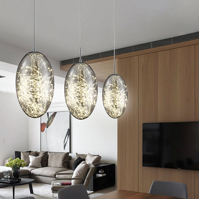 Oval Living Room Hanging Light Smoke Gray/Amber Glass LED Contemporary Pendant Lighting Fixture Clearhalo 'Ceiling Lights' 'Glass shade' 'Glass' 'Modern Pendants' 'Modern' 'Pendant Lights' 'Pendants' Lighting' 302883