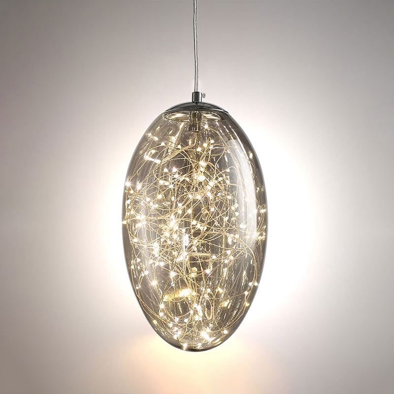 Oval Living Room Hanging Light Smoke Gray/Amber Glass LED Contemporary Pendant Lighting Fixture Clearhalo 'Ceiling Lights' 'Glass shade' 'Glass' 'Modern Pendants' 'Modern' 'Pendant Lights' 'Pendants' Lighting' 302885