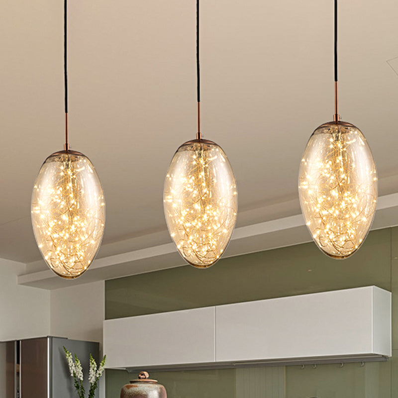 Oval Living Room Hanging Light Smoke Gray/Amber Glass LED Contemporary Pendant Lighting Fixture Clearhalo 'Ceiling Lights' 'Glass shade' 'Glass' 'Modern Pendants' 'Modern' 'Pendant Lights' 'Pendants' Lighting' 302886