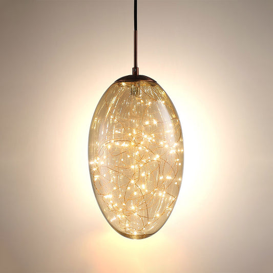 Oval Living Room Hanging Light Smoke Gray/Amber Glass LED Contemporary Pendant Lighting Fixture Clearhalo 'Ceiling Lights' 'Glass shade' 'Glass' 'Modern Pendants' 'Modern' 'Pendant Lights' 'Pendants' Lighting' 302888
