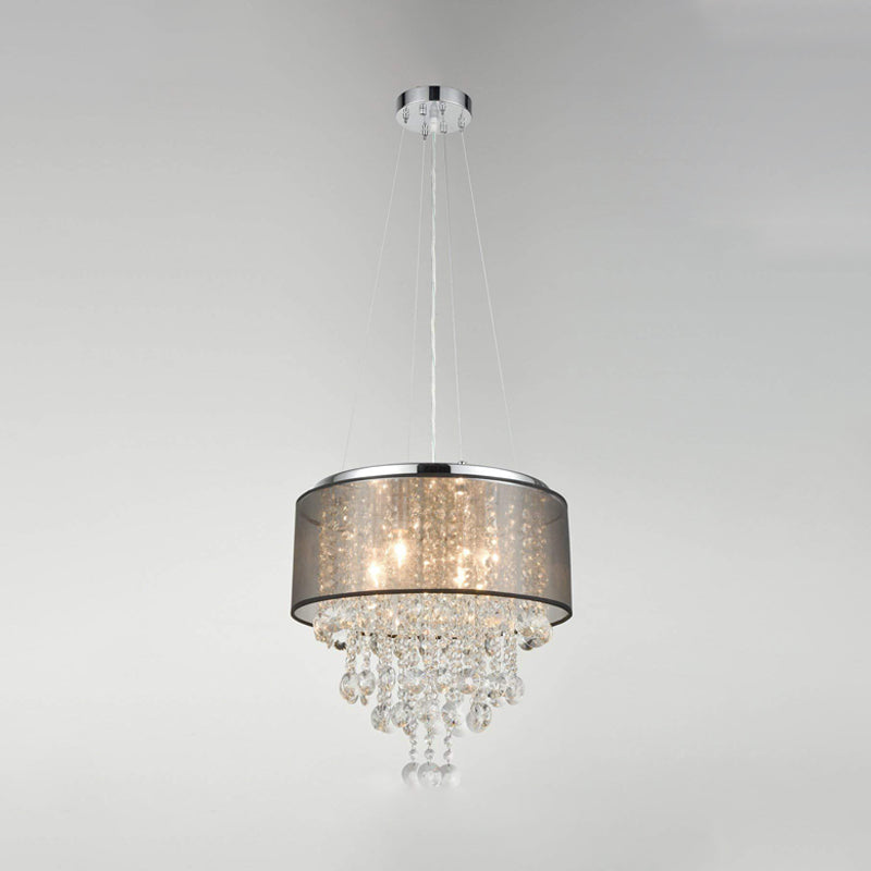 Chrome 6 Heads Chandelier Lighting Traditionalism Beveled K9 Crystal Cylinder Pendant Ceiling Light Clearhalo 'Ceiling Lights' 'Chandeliers' Lighting' options 302895