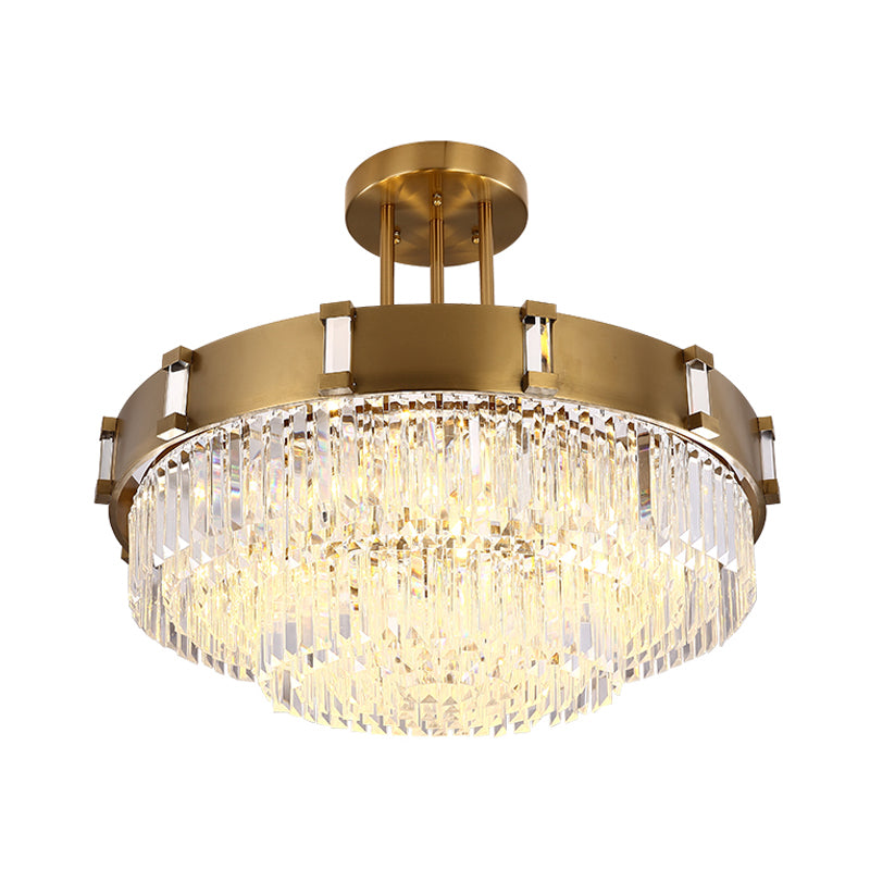 Crystal Block Gold Hanging Chandelier 1/2-Tier LED Vintage Down Lighting Pendant, 12"/16" Dia Clearhalo 'Ceiling Lights' 'Chandeliers' Lighting' options 302899