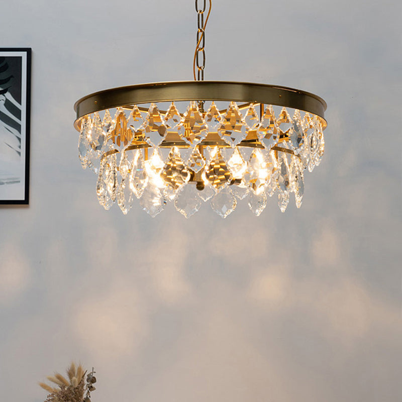 4 Bulbs Circular Pendant Lamp Retro Black/Gold Beveled Glass Crystal Chandelier Light Fixture for Restaurant Clearhalo 'Ceiling Lights' 'Chandeliers' Lighting' options 302902