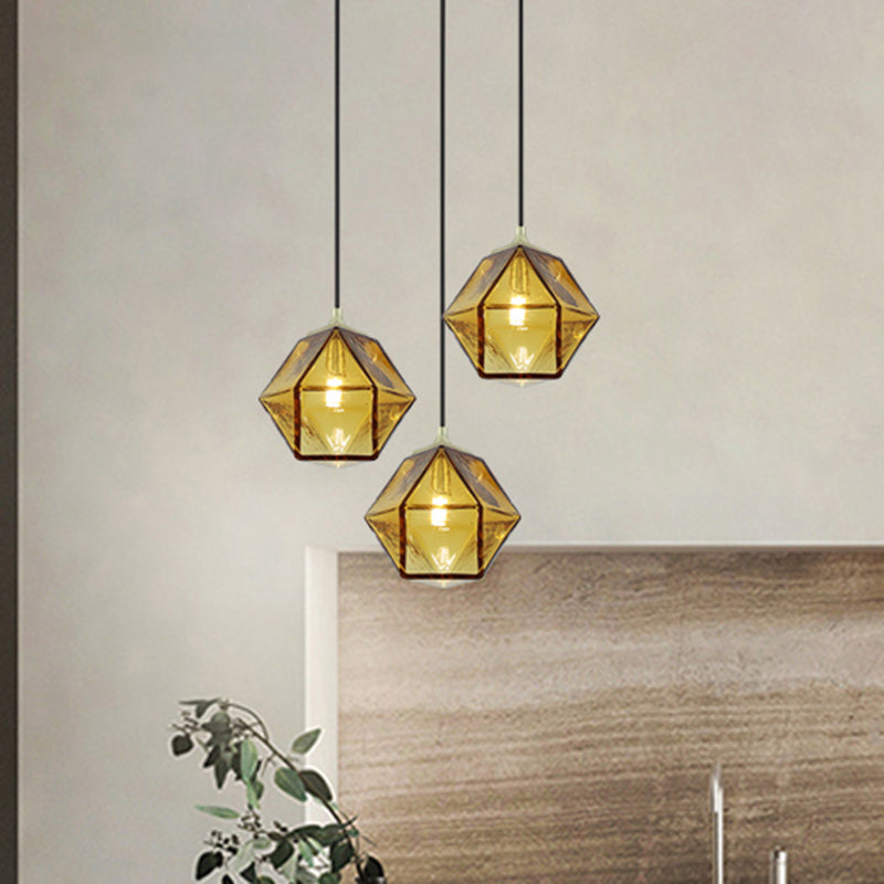 Hexagon Ceiling Lamp Modernism Cognac Glass 1 Bulb Dining Room Hanging Pendant Light Cognac Clearhalo 'Ceiling Lights' 'Glass shade' 'Glass' 'Modern Pendants' 'Modern' 'Pendant Lights' 'Pendants' Lighting' 302907