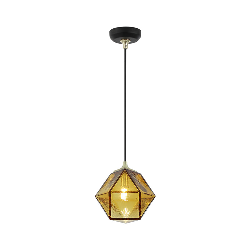 Hexagon Ceiling Lamp Modernism Cognac Glass 1 Bulb Dining Room Hanging Pendant Light Clearhalo 'Ceiling Lights' 'Glass shade' 'Glass' 'Modern Pendants' 'Modern' 'Pendant Lights' 'Pendants' Lighting' 302908