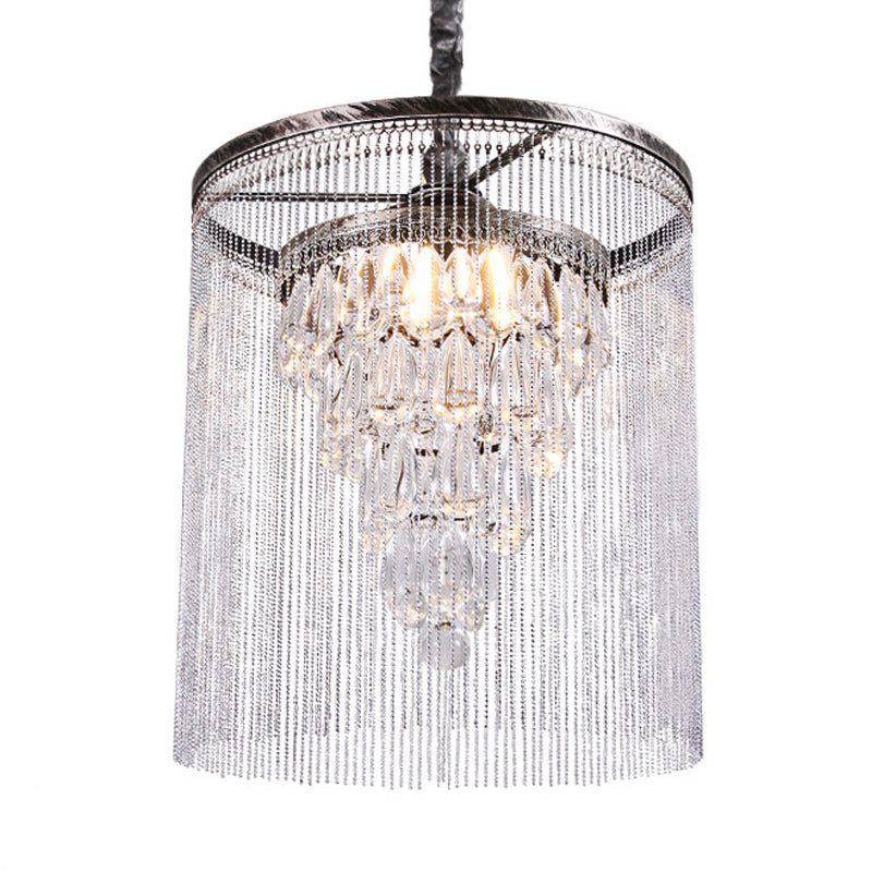 Tassel Dining Table Pendant Chandelier Traditional Crystal 1/3 Heads Silver Hanging Ceiling Light Silver Clearhalo 'Ceiling Lights' 'Chandeliers' Lighting' options 302911_1eb261e9-055f-463d-b698-c3aa95ea9758