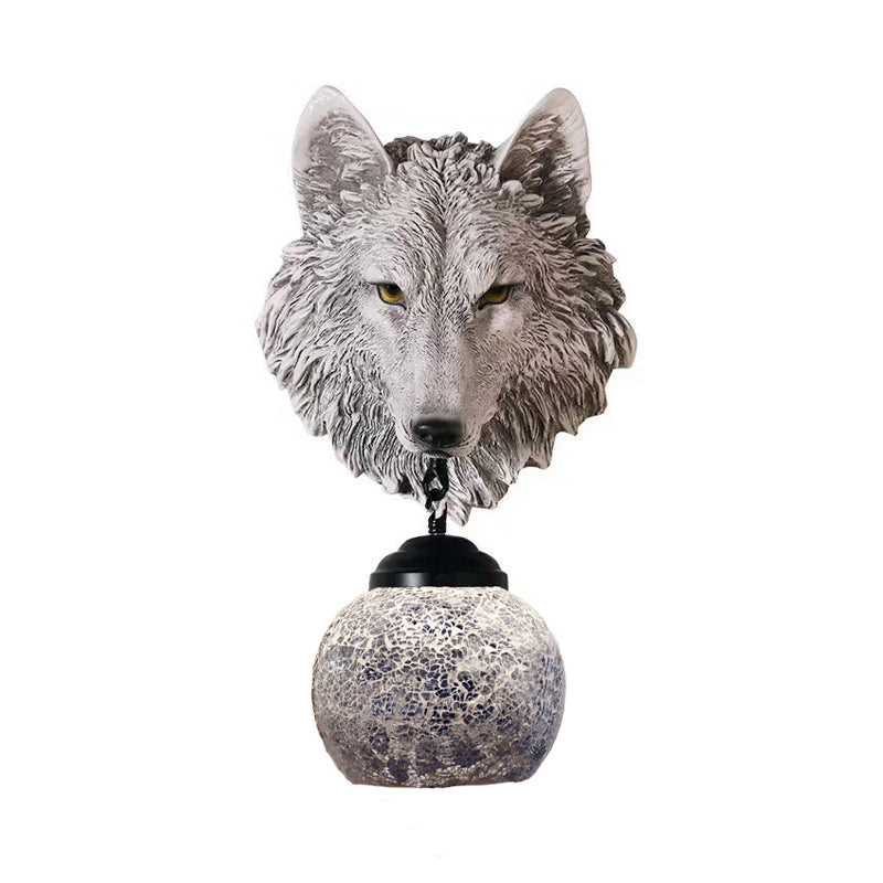 Silver/Gold 1 Light Wall Mount Lamp Tiffany Style Hand Cut Glass Wolf Head Sconce for Living Room Clearhalo 'Industrial' 'Middle century wall lights' 'Tiffany wall lights' 'Tiffany' 'Wall Lamps & Sconces' 'Wall Lights' Lighting' 302933