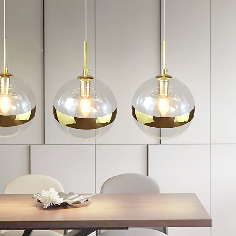 Modernist 1 Bulb Hanging Lamp Gold Sphere Ceiling Pendant Light with Clear Glass Shade Clearhalo 'Ceiling Lights' 'Glass shade' 'Glass' 'Modern Pendants' 'Modern' 'Pendant Lights' 'Pendants' Lighting' 302966