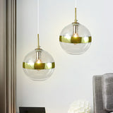 Modernist 1 Bulb Hanging Lamp Gold Sphere Ceiling Pendant Light with Clear Glass Shade Gold Clearhalo 'Ceiling Lights' 'Glass shade' 'Glass' 'Modern Pendants' 'Modern' 'Pendant Lights' 'Pendants' Lighting' 302967