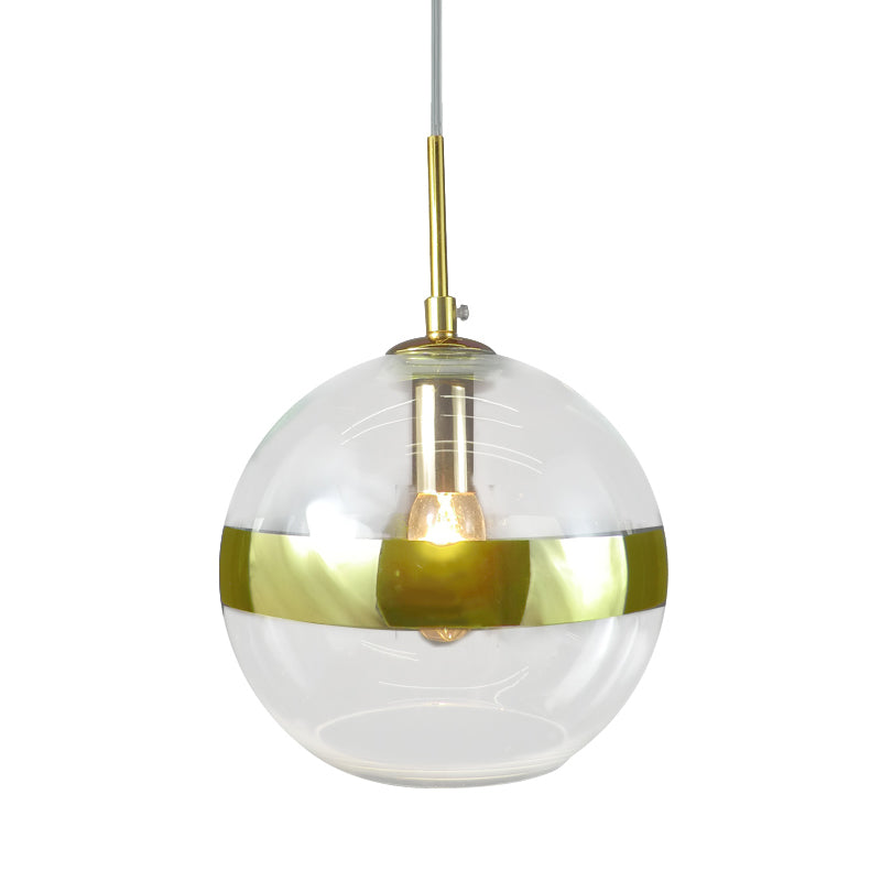 Modernist 1 Bulb Hanging Lamp Gold Sphere Ceiling Pendant Light with Clear Glass Shade Clearhalo 'Ceiling Lights' 'Glass shade' 'Glass' 'Modern Pendants' 'Modern' 'Pendant Lights' 'Pendants' Lighting' 302968