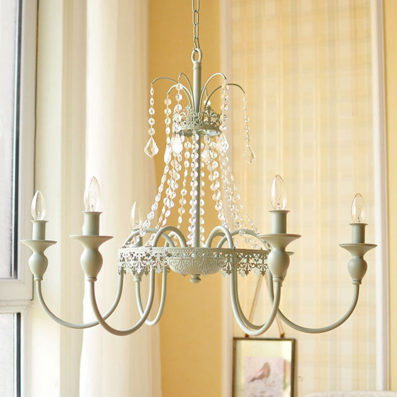 Gold/Grey Candle Hanging Chandelier Traditionalist Metal 6 Lights Living Room Ceiling Pendant with Crystal Accent Clearhalo 'Ceiling Lights' 'Chandeliers' Lighting' options 302974