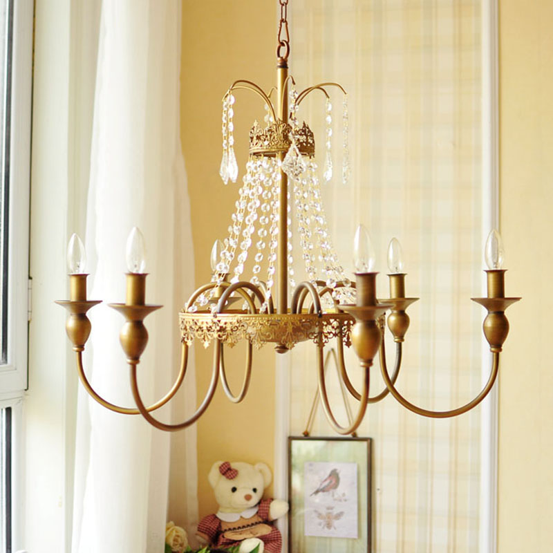 Gold/Grey Candle Hanging Chandelier Traditionalist Metal 6 Lights Living Room Ceiling Pendant with Crystal Accent Gold Clearhalo 'Ceiling Lights' 'Chandeliers' Lighting' options 302976_d1c48d4a-77d1-4b38-84fa-20baf89f8ac2