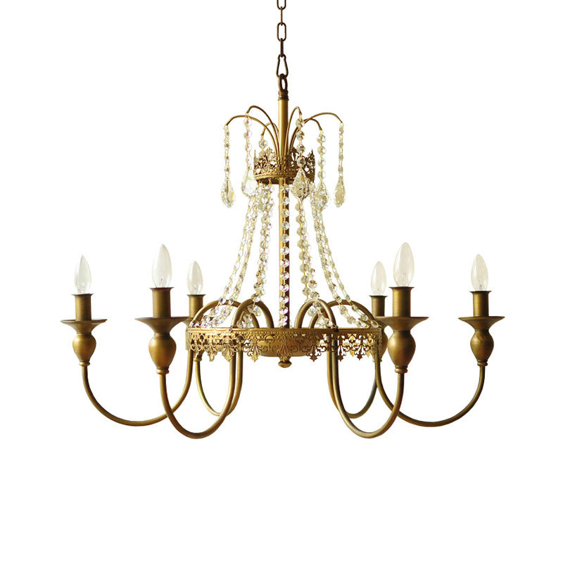 Gold/Grey Candle Hanging Chandelier Traditionalist Metal 6 Lights Living Room Ceiling Pendant with Crystal Accent Clearhalo 'Ceiling Lights' 'Chandeliers' Lighting' options 302977
